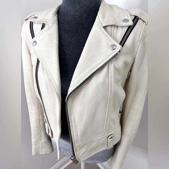 IRO Cream Lamb Leather Biker Jacket Size 4 (FR 36) - Picture 3 of 16